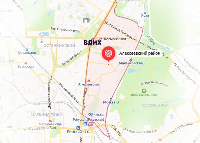 Карта ВДНХ. Останкинский и Алексеевский районы Москвы